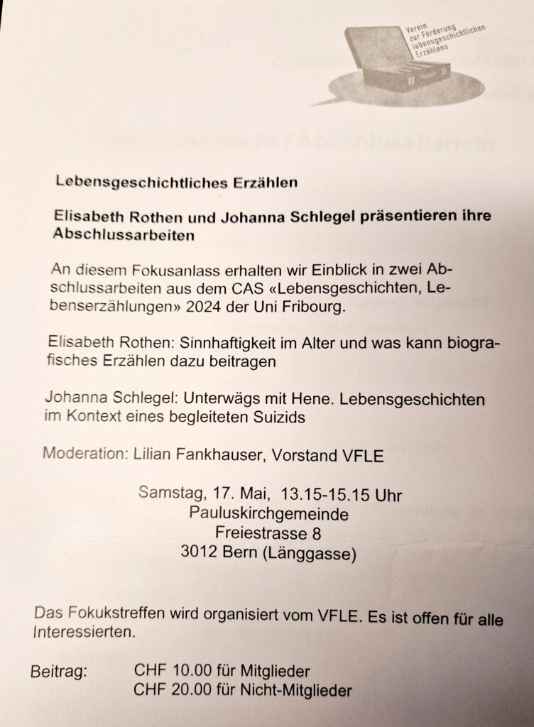 Ausschreibung VFLE Fokustreffen 17.5.25 Bern  